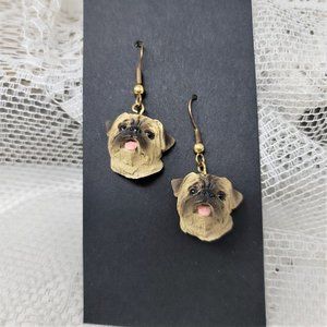 Fun Pug Dog Earrings Pierced Pink Tongue Dog Earrings